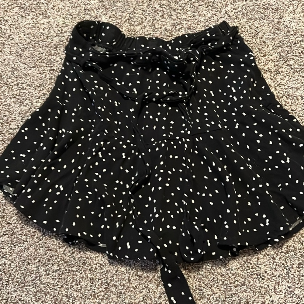 Black and white polka dotted skort with tie belt